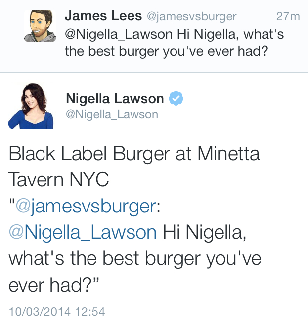 Nigella recommended the burger highly.